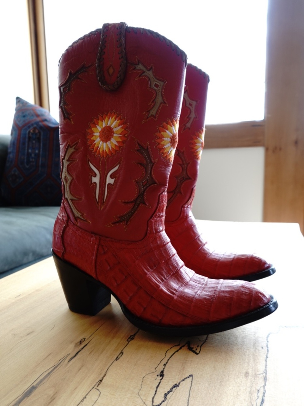 Frye Jennifer Estes Crocodile Western Boots Women 8B Red Exotic Cowboy Boot